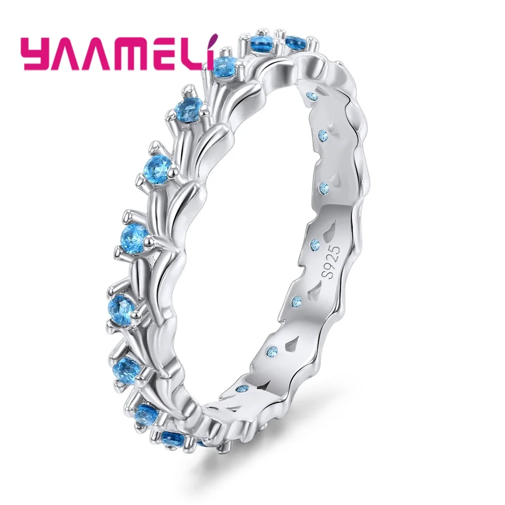 

Exquisite Handmade 925 Sterling Silver Women Stackable Simple Band Rings Popular Blue CZ Crystal Made Fancy Women Gift Jewelry