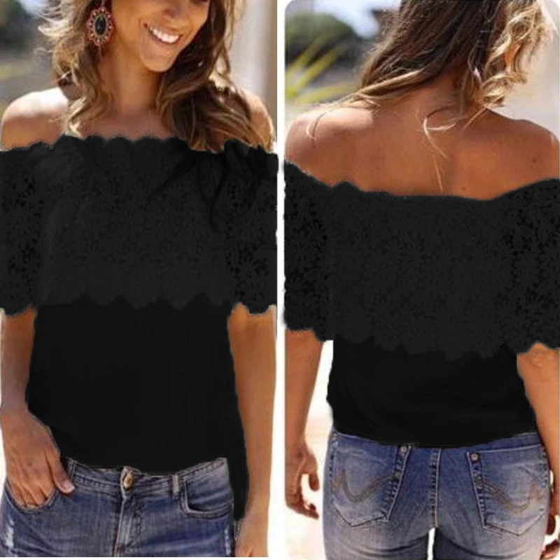 

Europe Slash Neck Chiffon Shirts Women Spliced Lace Shirt Soliced Hight Street Blouses L4011022