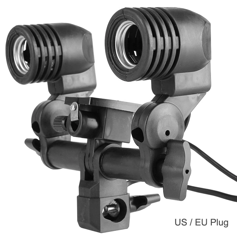 Двойной патрон для лампы E27 поворотный держатель софтбокса разъем US / EU |