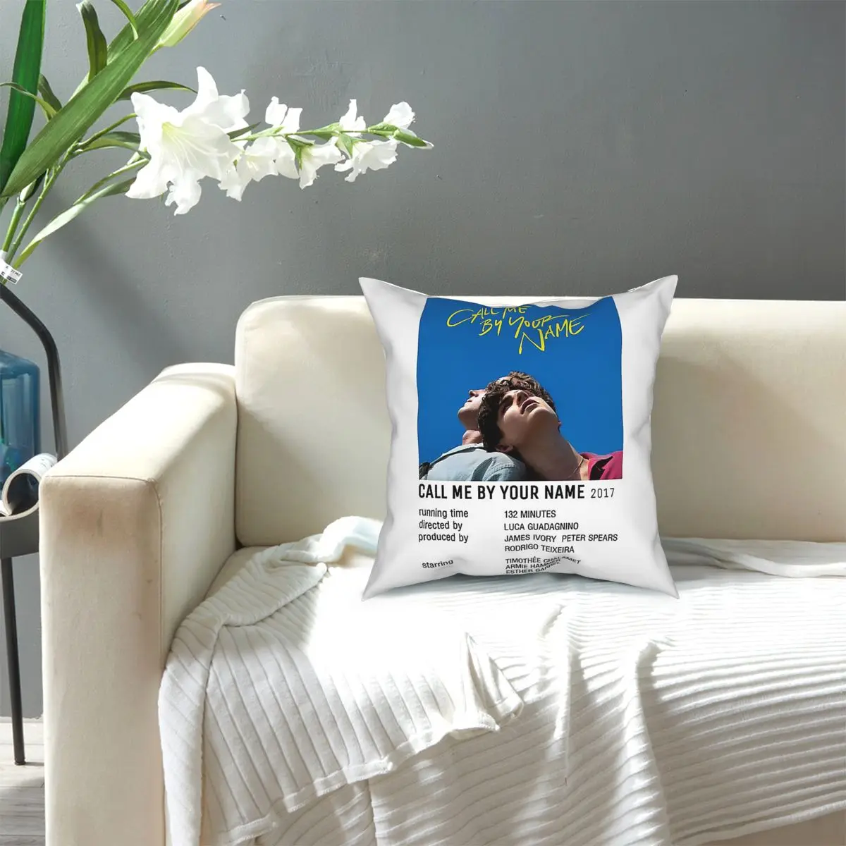 

Timothee Chalamet And Armie Hammer Cmbyn Poster Floor Pillow Cover Polyester Cushions for Sofa Novelty Cushion Covers