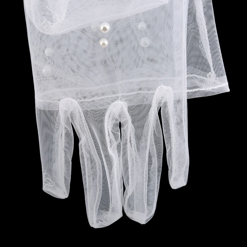 

Bride Gloves Long Gauze Artificial Pearl White Gloves Accessories 2020 New Transparent Women Gloves UV-Proof Summer Women