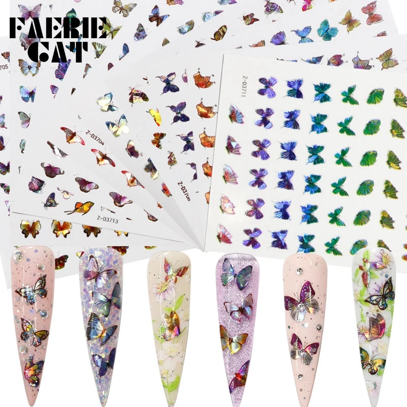 

36 Styles Holographic 3d Sparkly Laser Butterfly Leaves Flowers Design Sticker Nail Decal DIY Slider for Manicure Nail Art Decor
