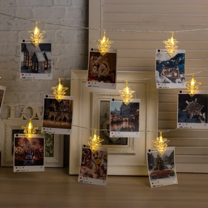 Гирлянда &quotНить&quot с насадками “Прищепки елочка” 4.5 м LED 20 220V фиксинг нить