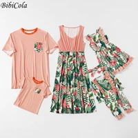 bibicola summer mosaic family matching dress tropical forest series tank dresses rompers tops matching outfits family look sets