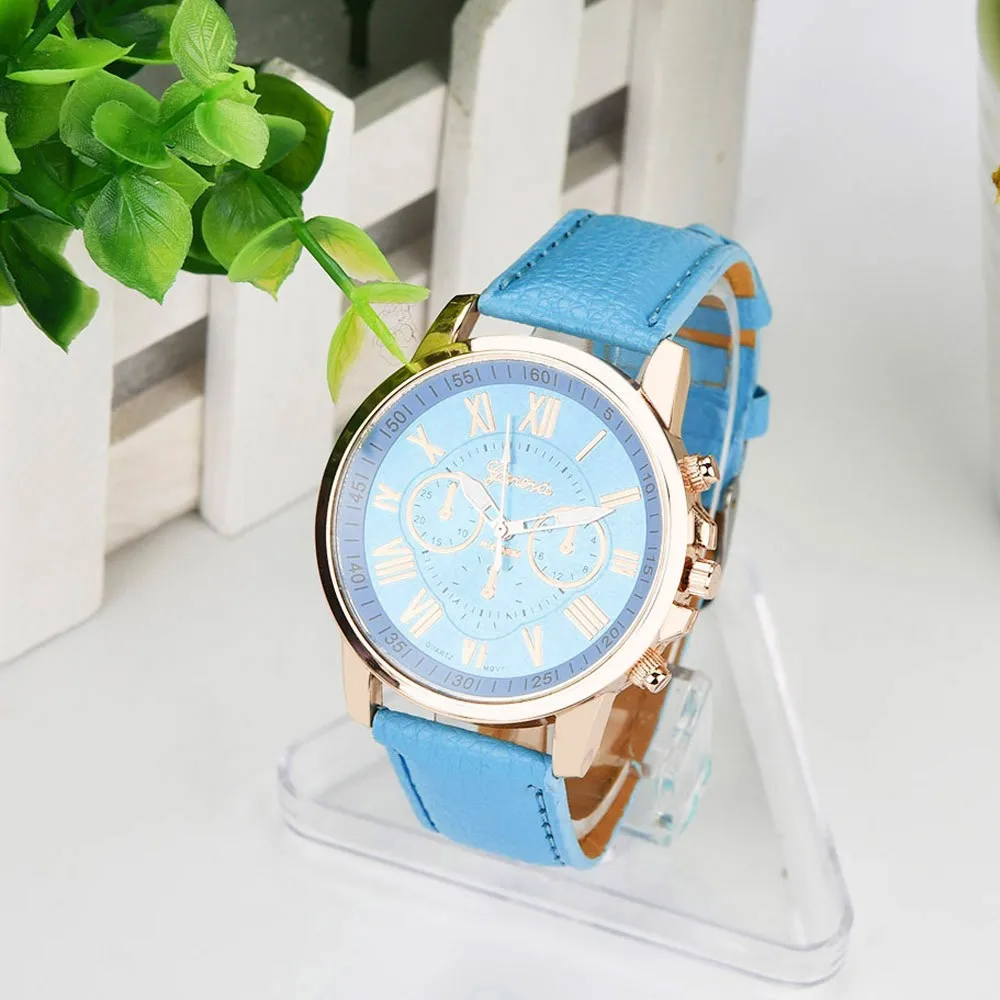 Фото Женские Простые винтажные наручные часы с кожаным ремешком синие кварцевые
