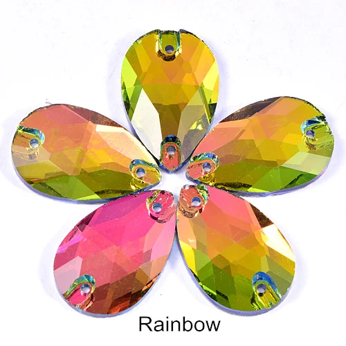 Rainbow Каплевидные стразы, много цветов, пришивные стразы с плоской задней стороной, стеклянные хрустальные каплевидные стразы, свадебное платье F0155 - Цвет: Rainbow