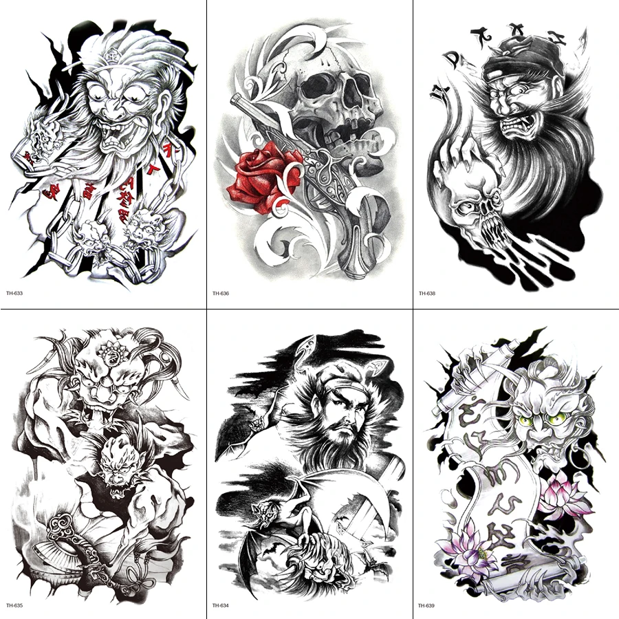 Временные тату-наклейки на половину рук Череп зло призрак боди-арт