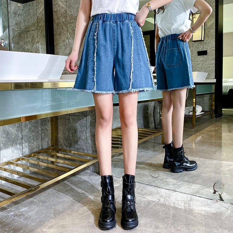 Оптовая продажа женские джинсовые шорты большого размера свободные с высокой