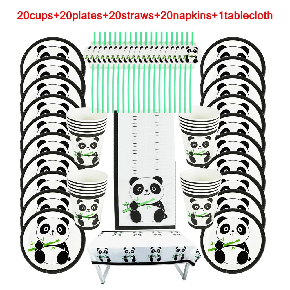 

81Pcs Cartoon Panda Theme Disposable Tableware Design Kid Birthday Party Paper Plate+Cup+Napkin+ Straw+Tablecloth Party Supplies