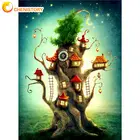 CHENISTORY картина маслом в раме по номерам домик на дереве в ночном пейзаже набор с номером уникальный подарок на Хэллоуин для домашнего искусства