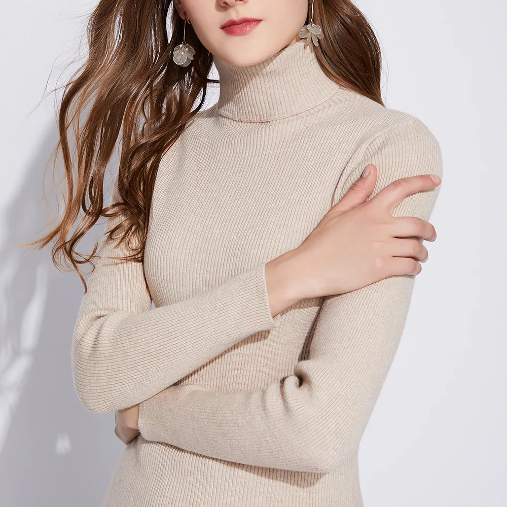 Свитер женский осенне-зимний вязаный с высоким воротом | Женская одежда