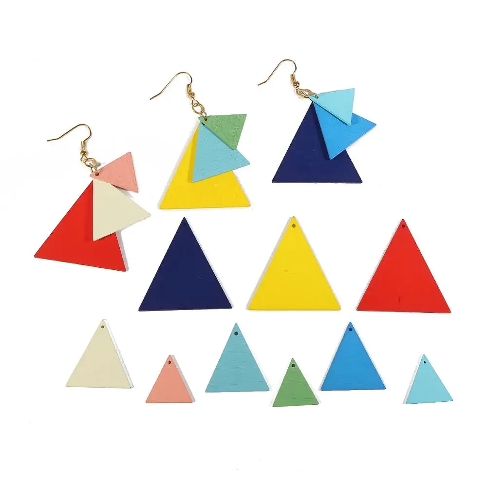

New Fashion Colour Wooden Triangle Earrings Popular Handmade Retro Geometric Earrings Girls Fashion Jewelry Accessories