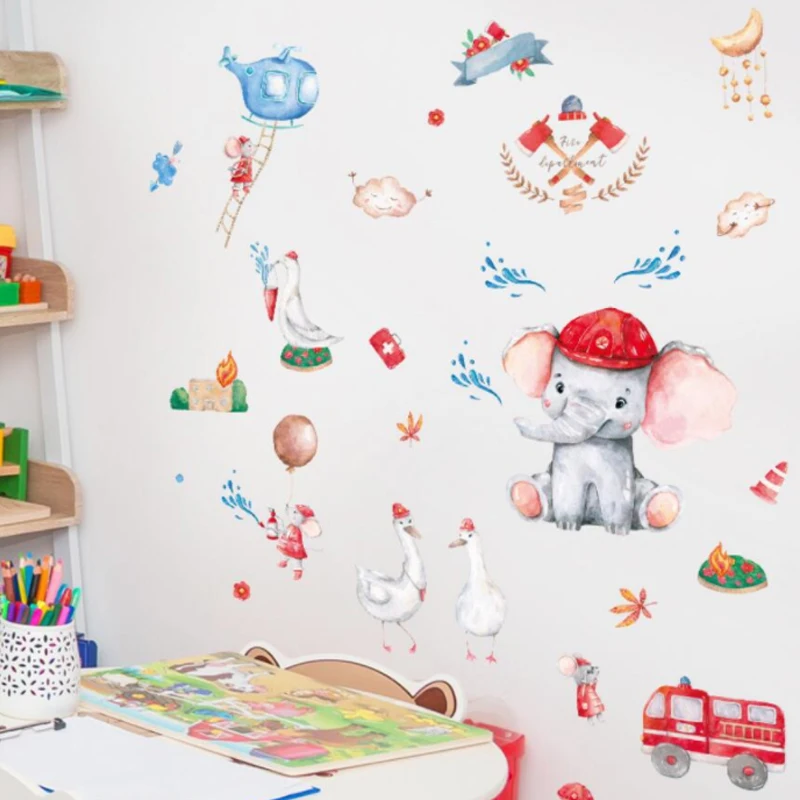 

New cartoon animal fire story decoration wall stickers children's room study boy bedroom decoration stickers