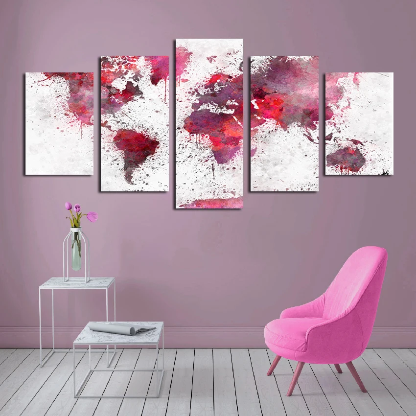 

Home Decoration Wall 5Pieces Modern World Map Living Room Sofa Background Wall Museum Exhibition Hall Decoration Canvas Painting
