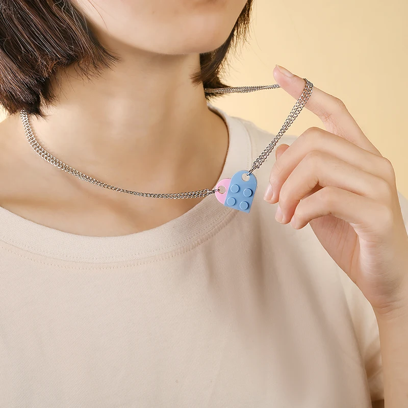 

4Pcs Heart Brick Couples Love Necklace For Women Pendants Men Lovers Elements Friendship Necklaces Valentines Gift Jewelry