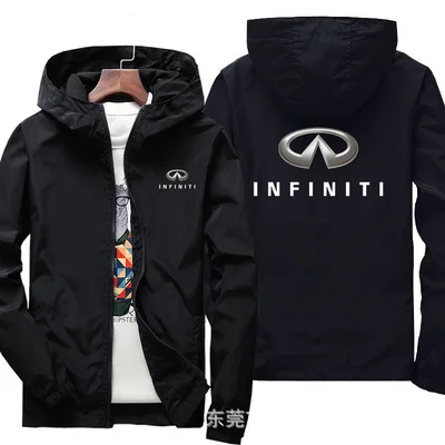 

Spring Autumn Coat Men's Infiniti Logo Thin Casual Zippered Hooded Jacket Windproof Long Sleeved Top 5 Colors