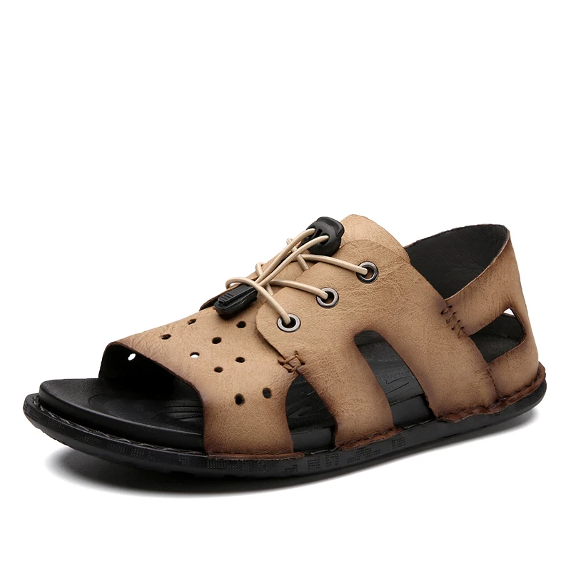 

Men Casual Sandals Cowhide Leather Male Summer Shoes Outdoor Beach Breathable Sandals Shoes For Men Sneakers Sandalias Plus Size