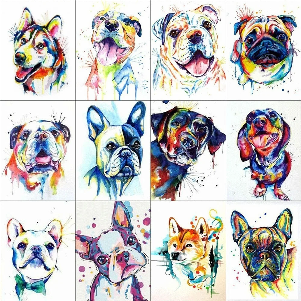 

HUACAN 5D DIY Diamond Painting Animal Full Square Colorful Dog Diamond Embroidery Cross Stitch Mosaic Home Decoration