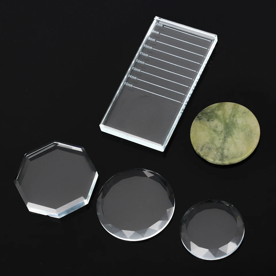 

NEWCOME Eyelash Glue Holder Glass Stand Pad Round Fake Eyelash Crystal Glass Adhesive Glue Thick Pallet Makeup Tool