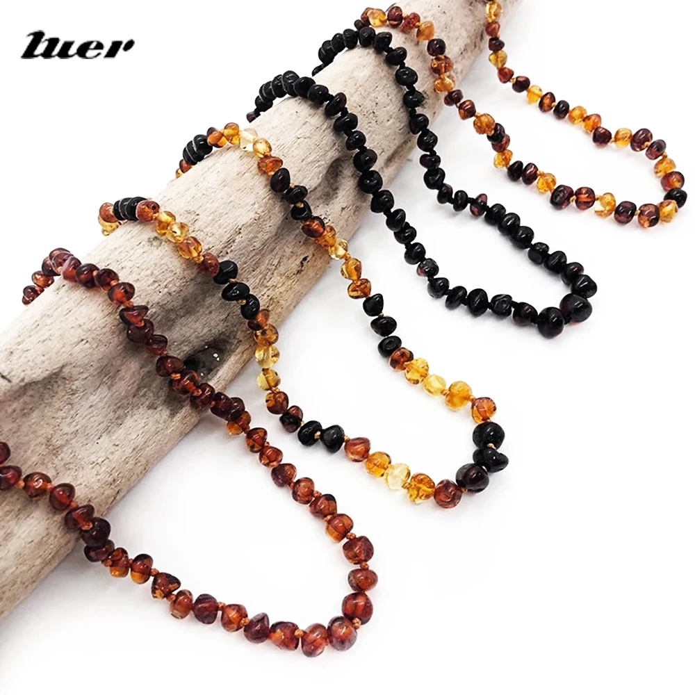 

LUER Baltic Amber Teething Necklace/16 Colors Amber Teething Bracelet/Lab Tested baby jewelry Natural Certificated (Unisex)