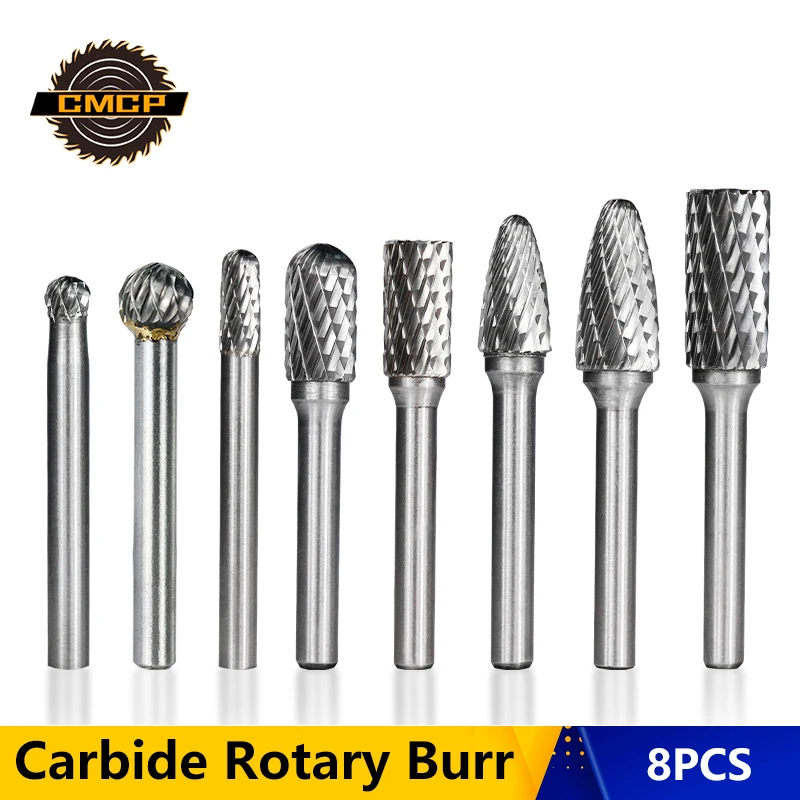 

Набор вращающихся файлов из карбида вольфрама CMCP, 8 шт., с двойным разрезом, роторные заусенцы 6 мм, резьба по хвостовику, фреза для фрезерован...