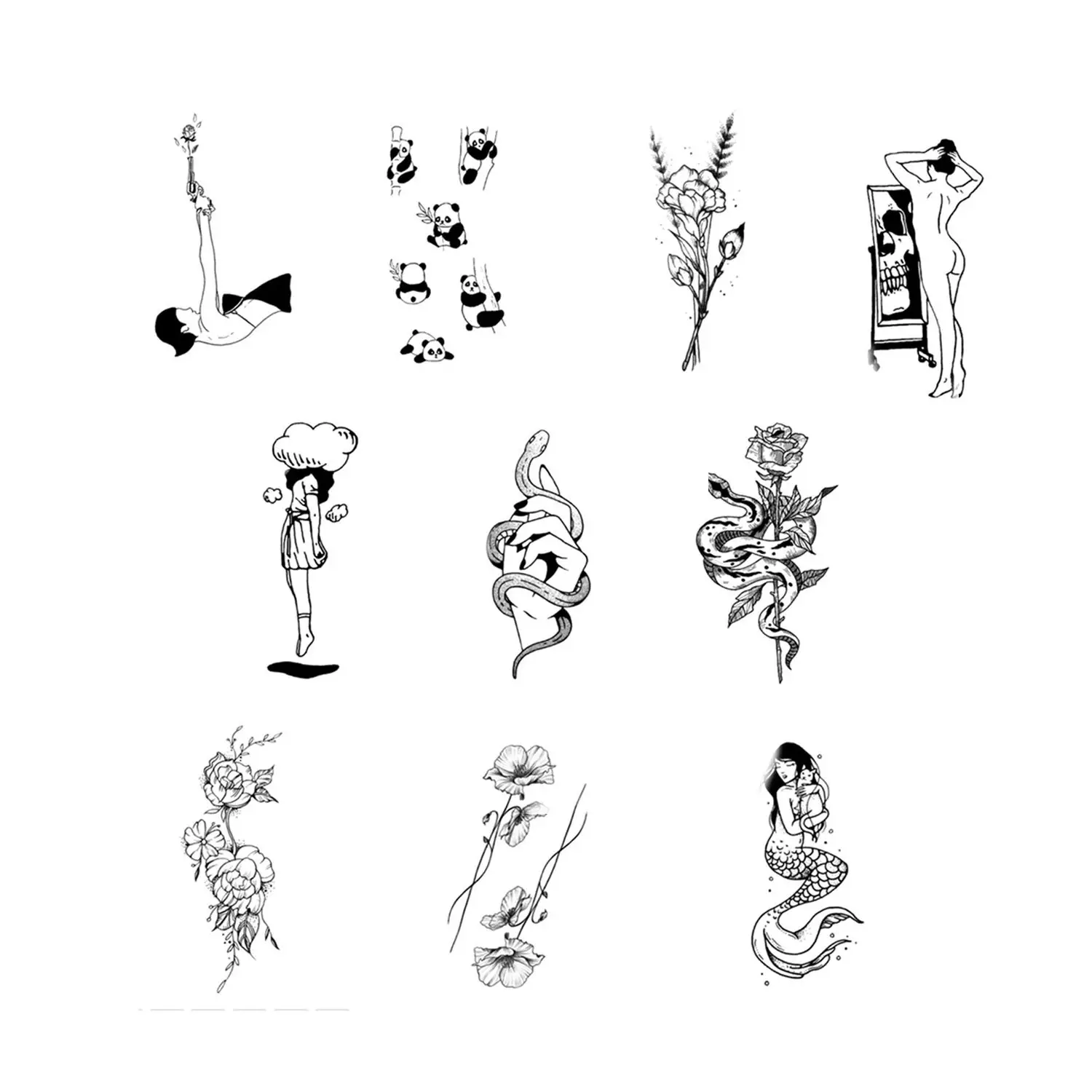 

10PCS New Easy To Use Fashion Waterproof Fake Tattoo Geometrical Art Temporary Tattoos Black And White