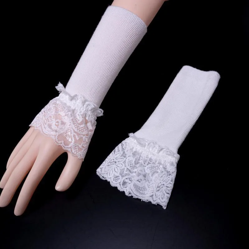 

Cotton Arm Cuffs Lace Arm Covers Fashion Mid-Length Gloves Solid Black White Fake Sleeves Ladies Knitted Arm Sleeve Fake Cuffs