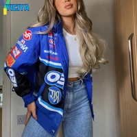 2021 blue casual 3xl baseball jacket sports style spring and autumn printed letter long sleevetrench women jacket bomber jacket