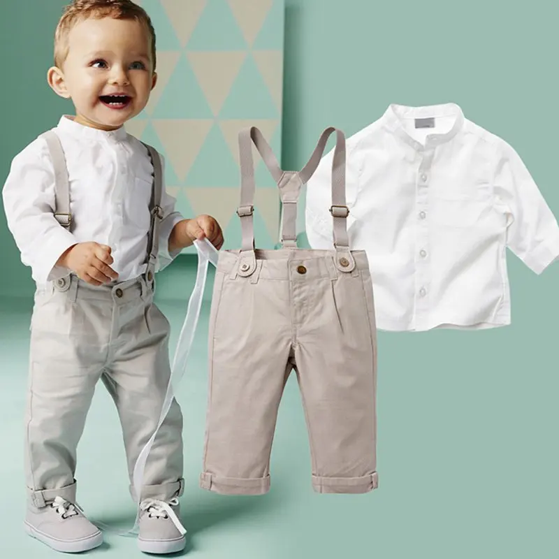 

Baywell Children Baby Boy Clothes Spring Autumn Gentleman Suits Kids Boys 2PCS Set T-shirt Top Shirt +Bib Pants Overalls 2-6Y