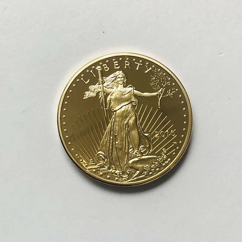 

5 Pcs Non Magnetic Coins Freedom 2016 Liberty Badge Brass Core Real Gold Plated 32.6 Mm Eagle Statue Souvenir Decoration Coin