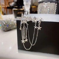 new fashion tassel chain brooch rhinestone charm star shining ladies pin decoration all match multi layer clothing accessories