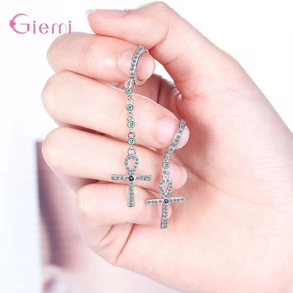 

Exaggerated Classic 925 Sterling Silver Cubic Zirconia Cross Drop Earrings For Women Men Vintage Statement Jewelry Party Gift