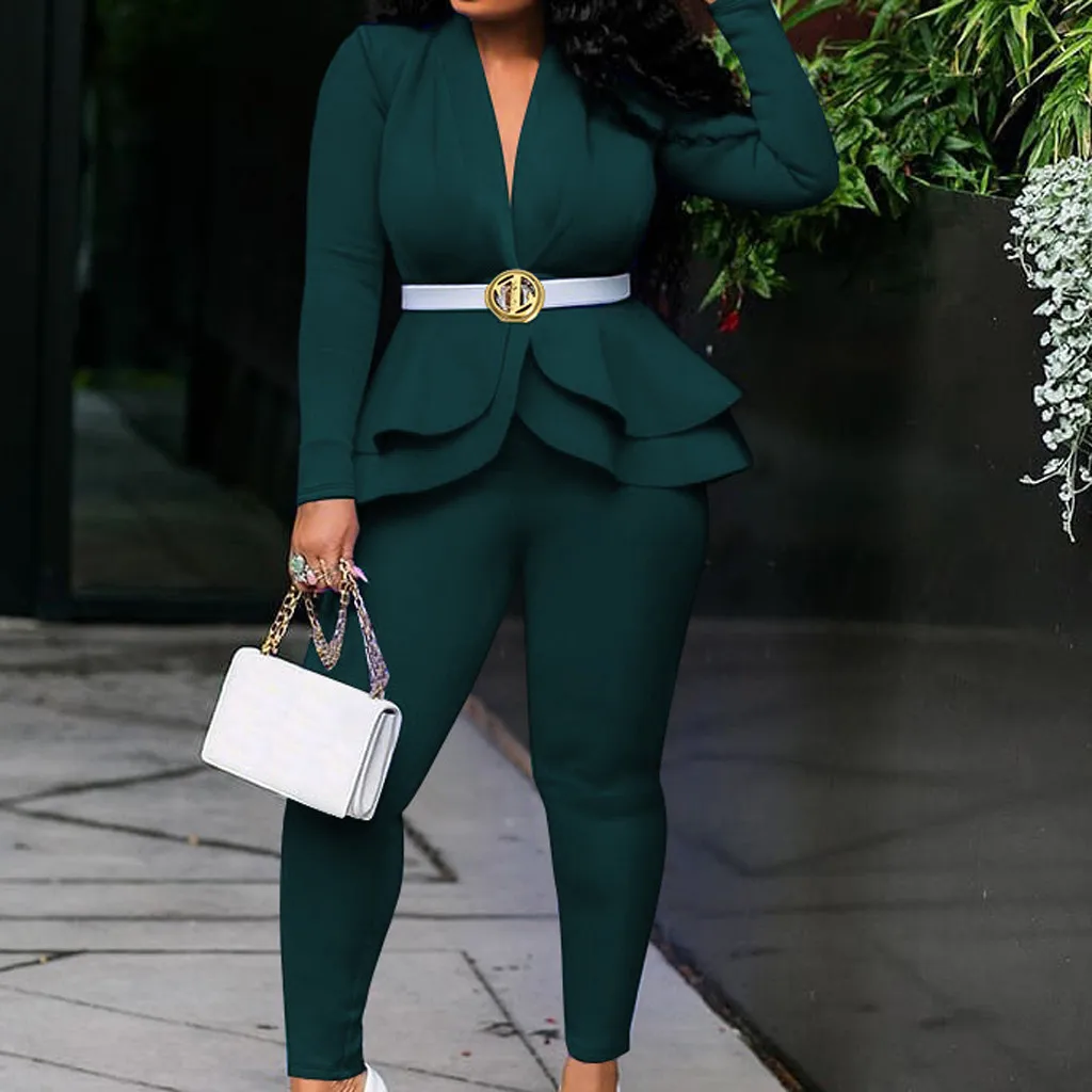 Женский спортивный костюм из двух предметов зимний женский модный однотонный с V