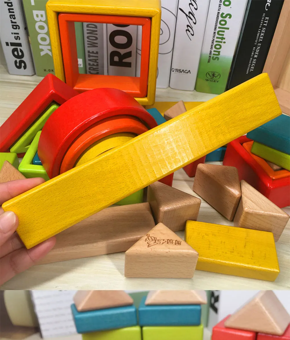 32-piece Kids Wooden Rainbow Stacking Blocks Educational Montessori Toys Baby Early Education Boys and Girls Gifts