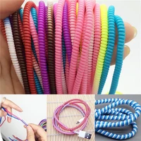 110pcslot spiral usb data charger cable cord protector wrap cablediy winder for iphone 5 6 6s 7 8 plus for samsung htc