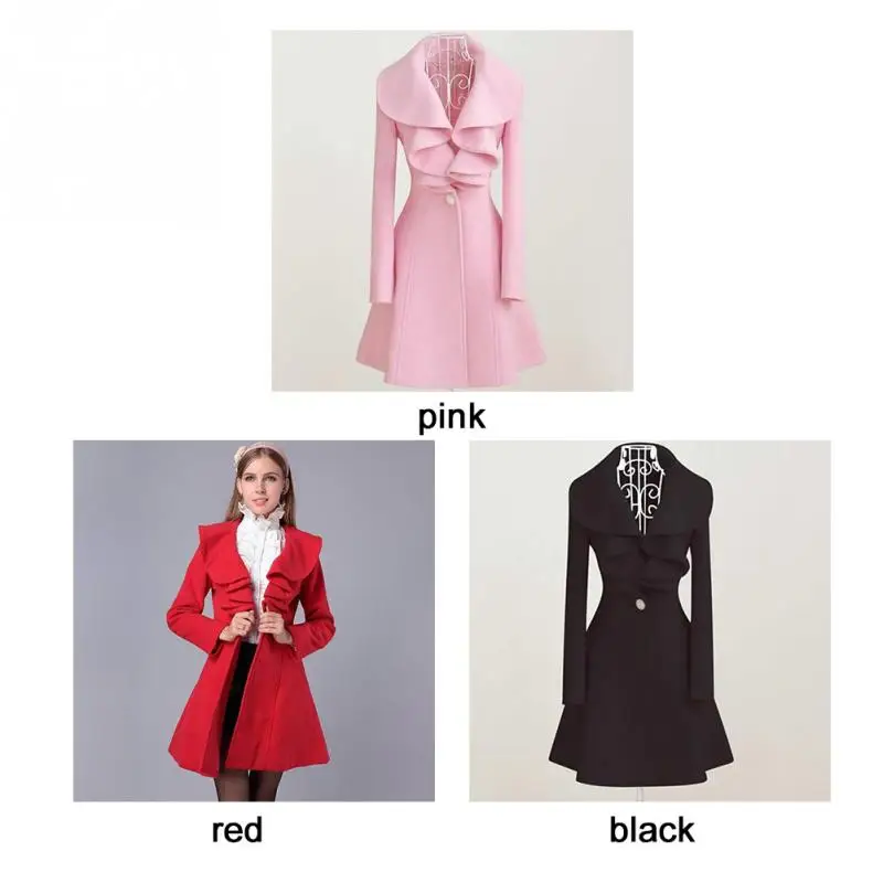 Зимнее шерстяное пальто с оборками на воротнике 2018 женское облегающее тонкое