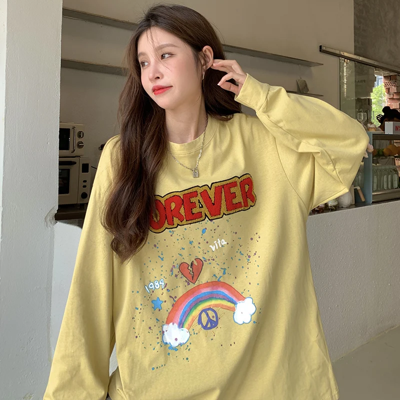 

Harajuku Kawaii Rainbow Cartoon Vintage Aesthetic Clothes Sweater Long Sleeve T-Shirt For Girls Tops High Street Goth Urban Tees