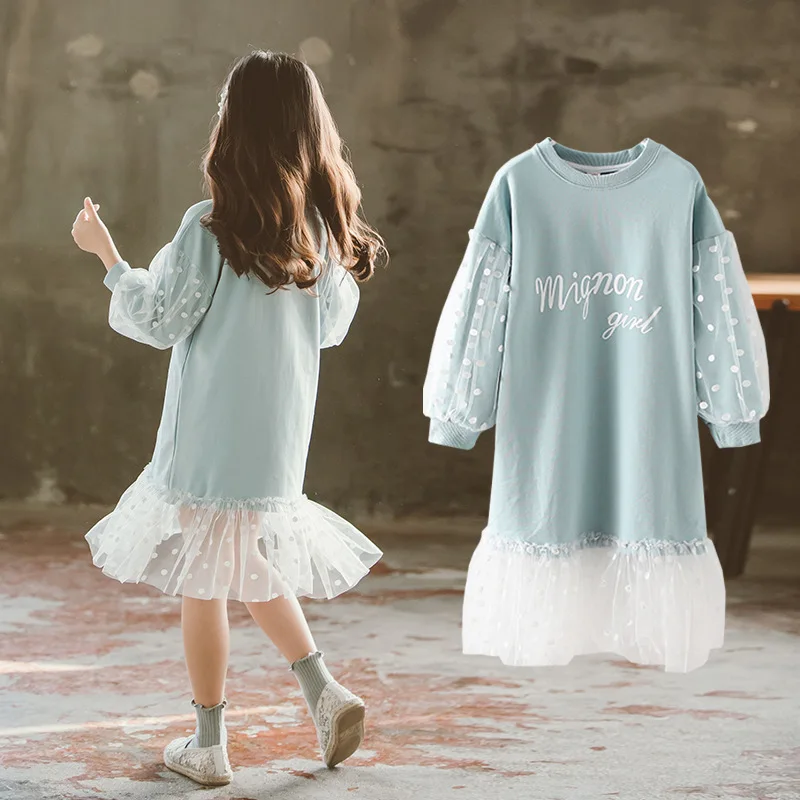 Fashion 2019 Children Girls Dresses Long Sleeve White Lace Clothes Spring Autumn Teenage Clothing Baby Dress Sweatshirt | Детская одежда