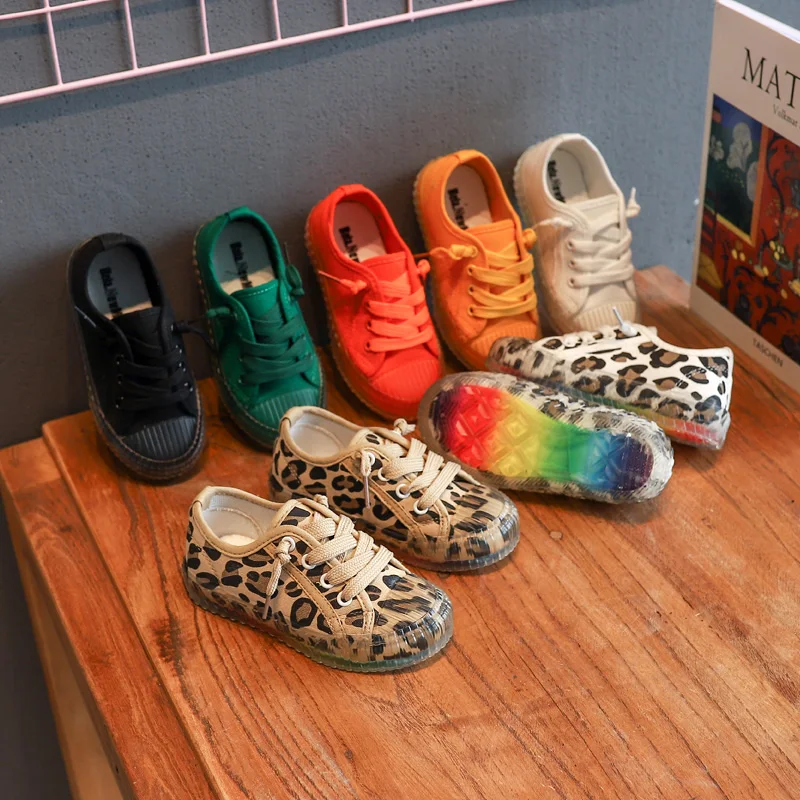 

Children Canvas Shoes Girls Sneakers Candy Colors Jelly Bottom Running Boys Shoes Fashion Leopard Kids Casual Shoes Footwear New