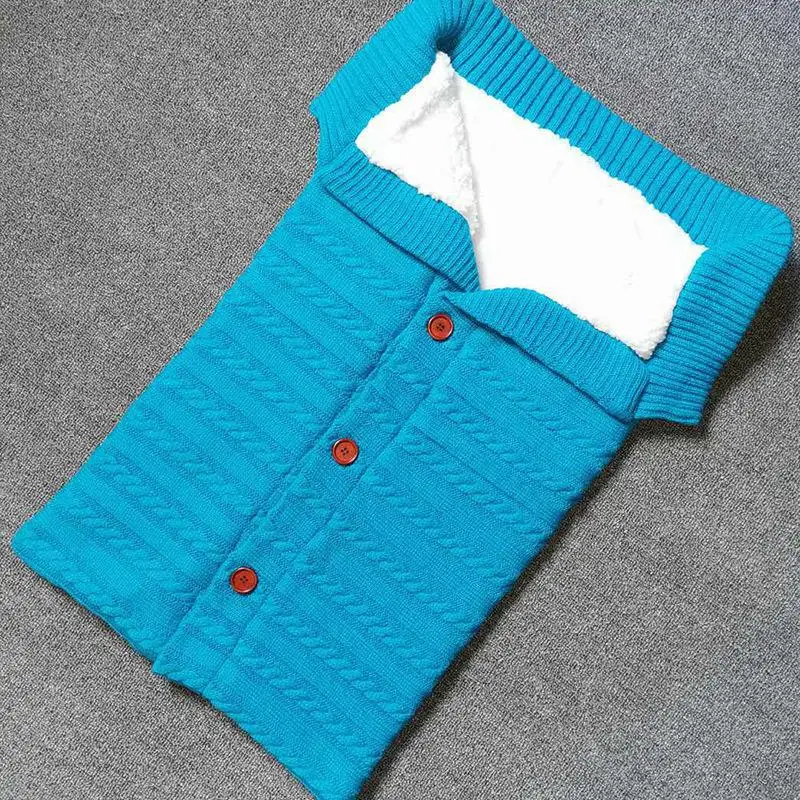 Теплые зимние спальные мешки для новорожденных вязаная Пеленка на пуговицах