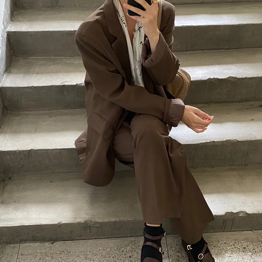 

YICIYA New 2021 Fashion Vintage Trousers Women Suit OL Elegant Business Wear Blazers + High Waist Wide Leg Pants 2 Piece Set