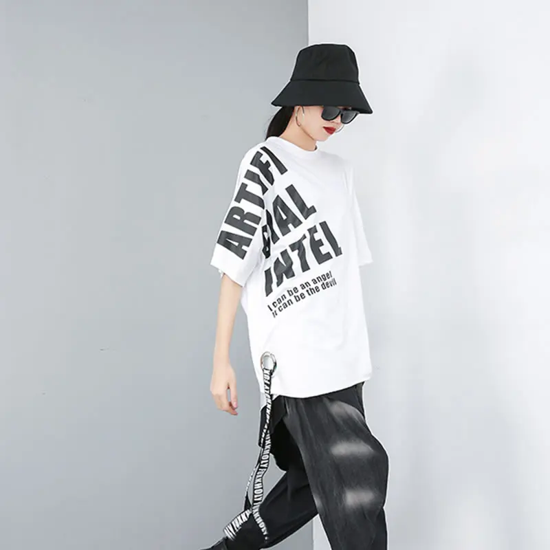 XITAO хип хоп принт неровная длинная футболка рукав летучая мышь с буквенным