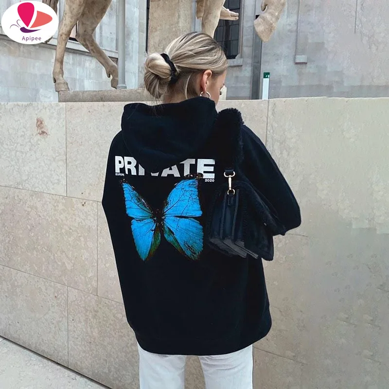

Fashion Autumn Warm Women Hoodie Explosion Private Butterfly Hoodies Sweatshirt Long-Sleeved Simple Black Harajuku Women Hoodies