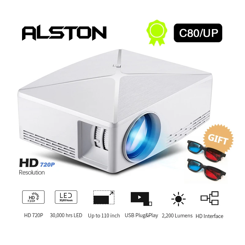 ALSTON HD мини проектор C80/C80UP разрешение 1280x720 Android WIFI светодиодный портативный
