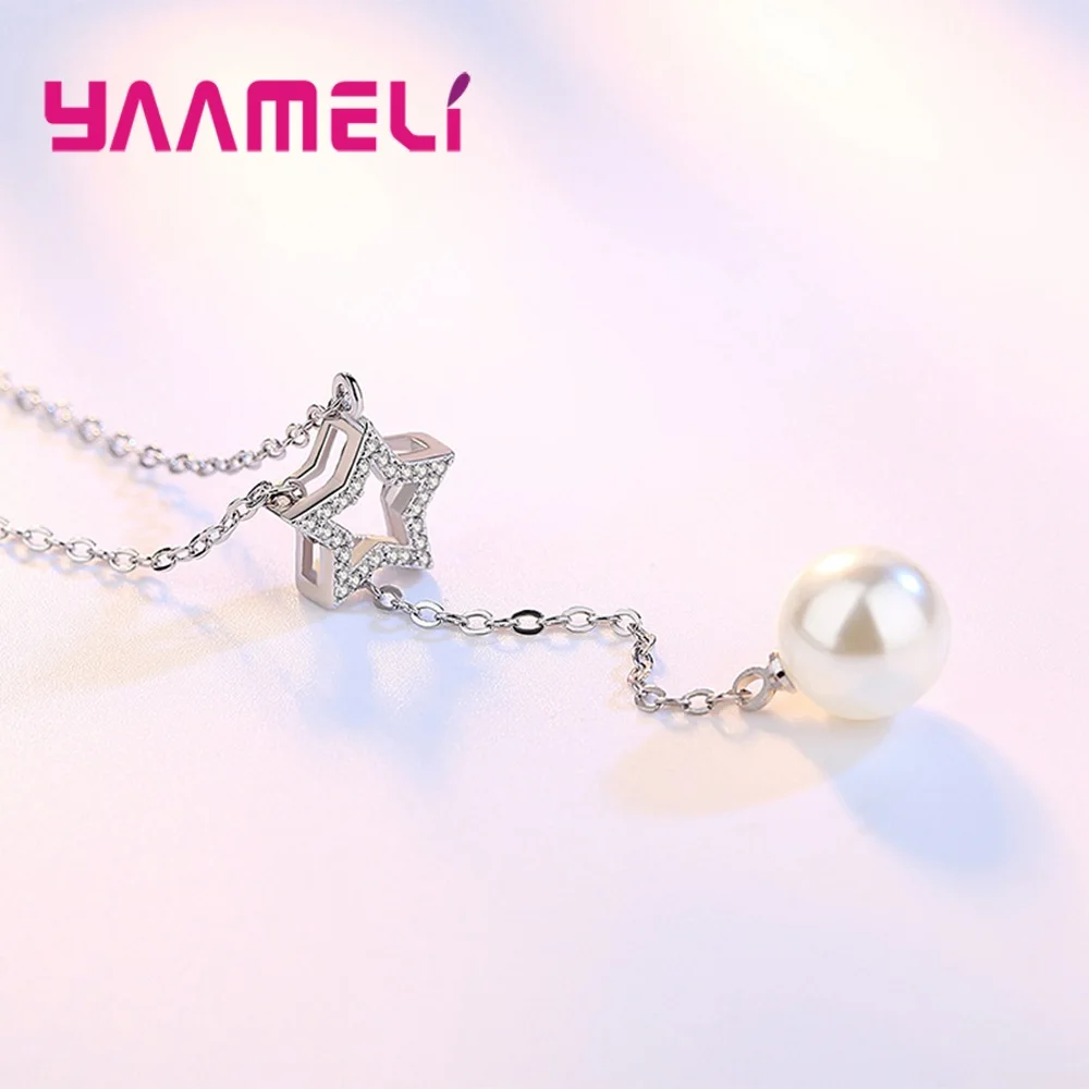 Chic Christmas Gift for Ladies 925 Sterling Silver Freshwater Pearl 5A Cubic Zircon Jewelry Sparkling Star Original Design | Украшения и