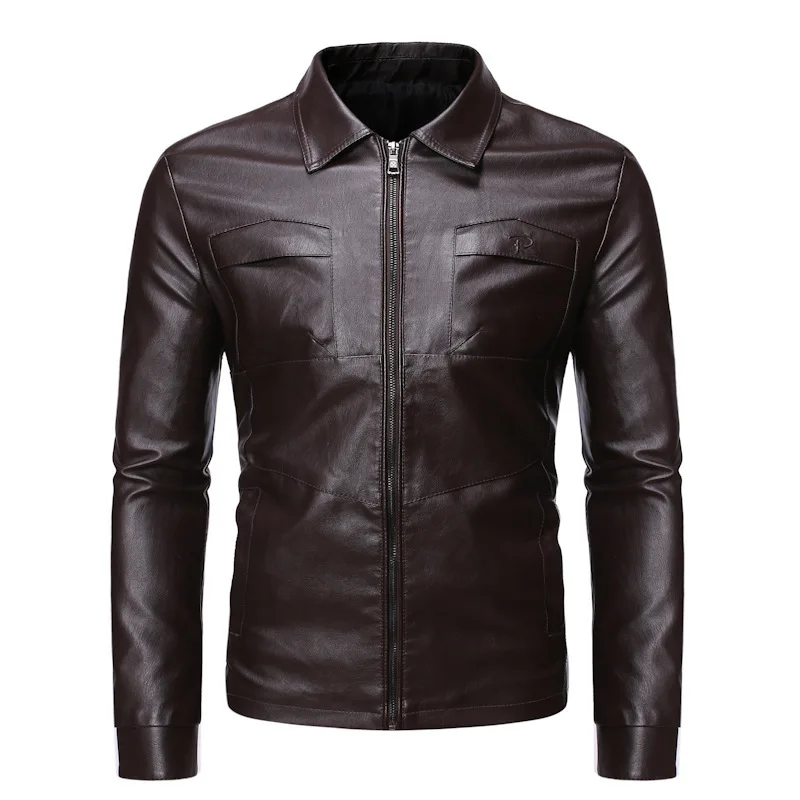 

PYJTRL Autumn and winter new trend men's Lapel slim motorcycle leather coat