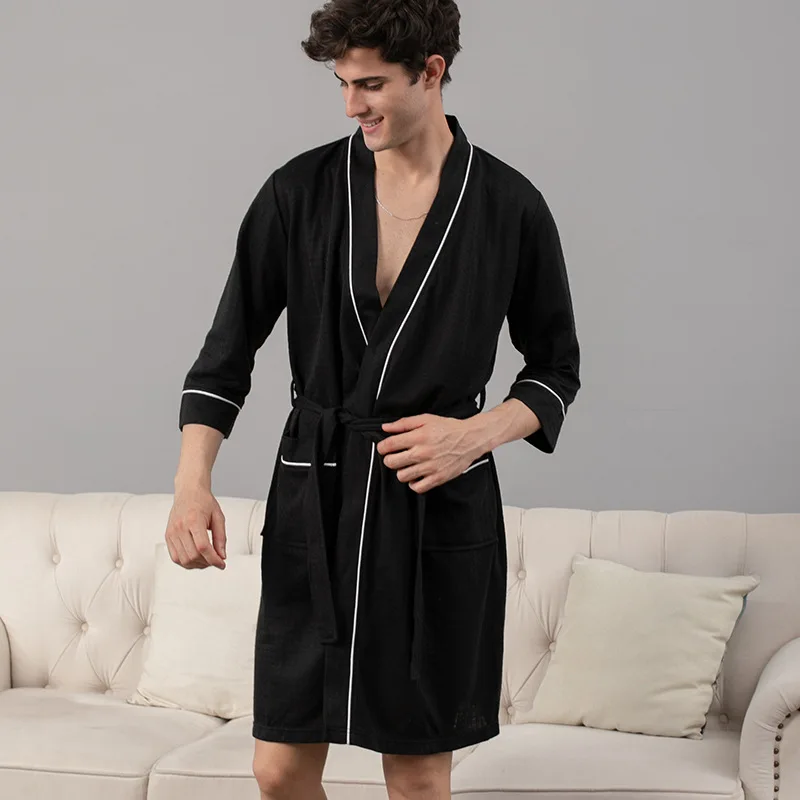 

Japanese Cotton Bathrobe Robes Men Women Sweat Steaming Homewear Casual Couple Nightgown Thin Yukata Absorbent Bath Home Clothes