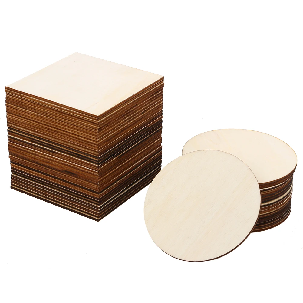 

36pcs 10cm Unfinished Blank Wood Pieces Squares Round Wooden Slices for DIY Art Crafts Painting Laser Engraving Carving Coaster
