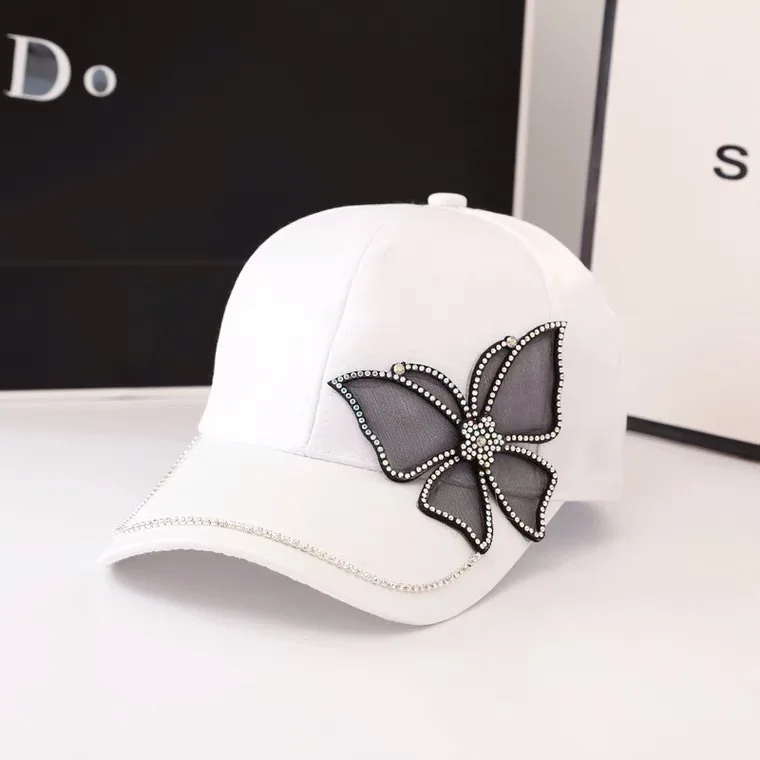 new arrival  spring summer lady baseball cap bling bling cute butterfly cap soft cotton UV protection outdoor sun hat