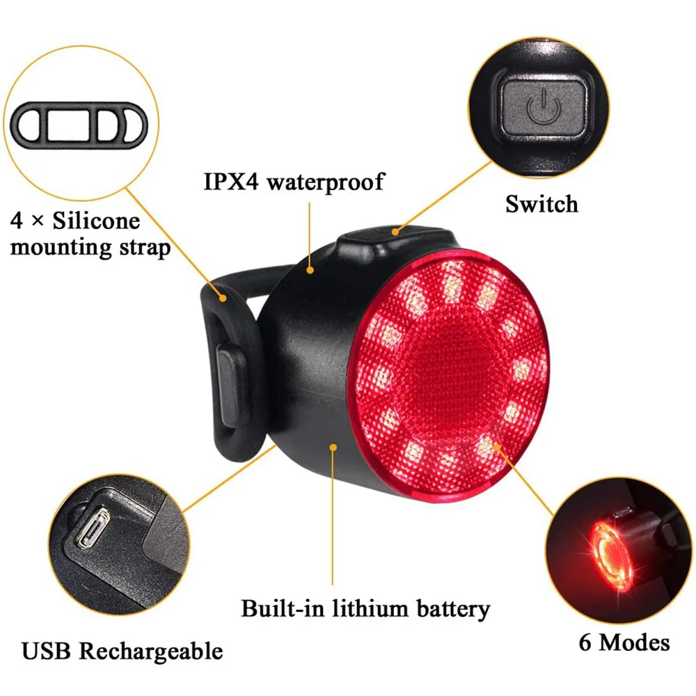 

2 Pcs LED Bicycle Light 800LM Rechargeable Front And Rear Bike Light Set 650mah Lithium Battery 4 Light Mode Options